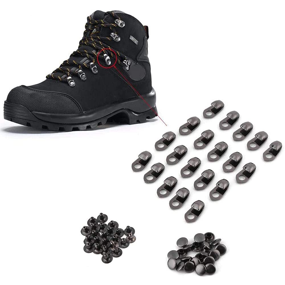 Oumefar 20 PCS Boot Hooks Boot Eyelet Lace Fittings Buttonhole Alloy Boot Eye Climb Accessories With Rivets for Repair Camp Hike