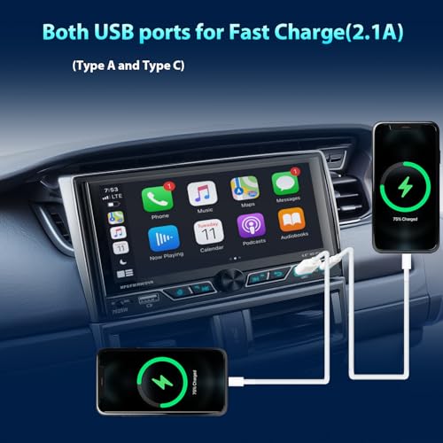 Alondy 2 Din Car Radio with 6.8 Inch Touch Screen Compatible with Wireless Apple CarPlay/Android Auto Bluetooth Rear View Camera AM/FM RDS Radio Type-C USB Quick Charge 2.1A
