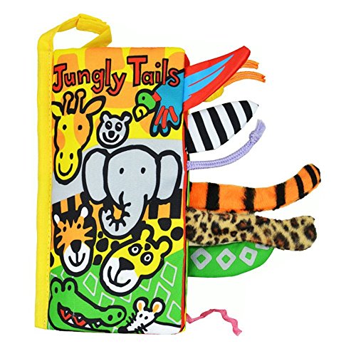 LOHOME Soft Cloth Books - Non-Toxic Fabric Baby Early Education Toys Activity Crinkle Animals Cloth Book for Toddler, Infants and Kids - Perfect for Baby Shower (Jungly Tails.)
