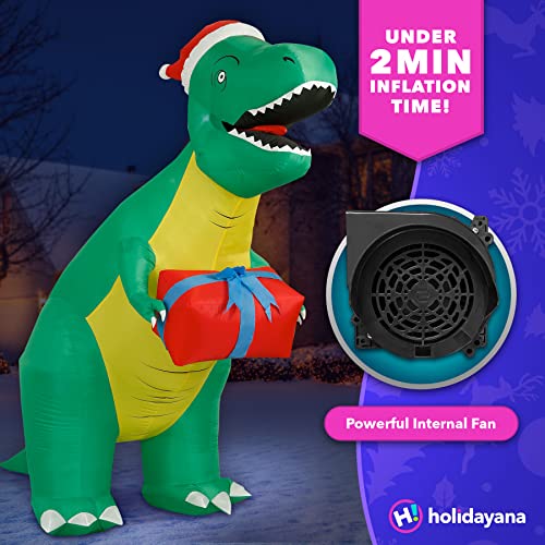 Holidayana 8 Foot Tall Giant Inflatable Holiday T Rex Dinosaur Yard Decoration with Blower Fan