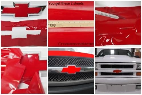 DownardWraps Red Gloss Wrap Vinyl Decal Sheets for overlays - You Cut Chevy Bowtie covers from (2) 11" x 5" Sheets - DownardWraps Proven Application Instructions Included