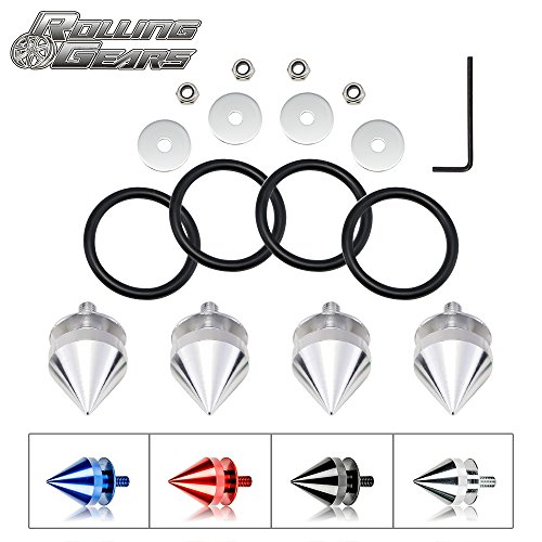 Rolling Gears JDM Bumper Quick Release Front Rear Bumper Fasteners, Spike 4 Piece (Silver), 4 x O-Ring