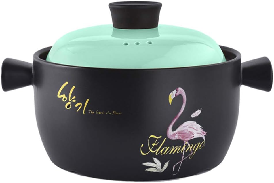 EXTREE Home 3-Quart Nonstick Ceramic Sauce Pot High Casserole Pan with Lid (Flamingo)