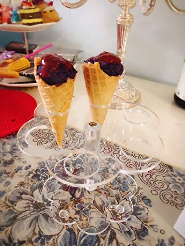 DGQ Ice Cream Cone Holder Stand with 8 Holes Capacity Acrylic Ice Cream Cone Holder Stand for Waffle Cone Mini Ice Cream Cones Snow Cone Hand Roll Sushi Popcorn Sweets Savory