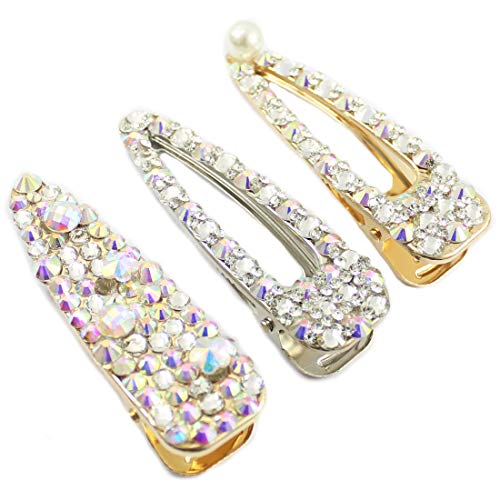Rhinestone Hairpins Pearls Hair Clips for Women Girls Shiny Hair Barrettes Wedding Bridal Artificial Crystal Hairpins Handmade Bridesmaid Hair Accessories (3Pcs AB Crystal Hairpins) - Thumbnail 3