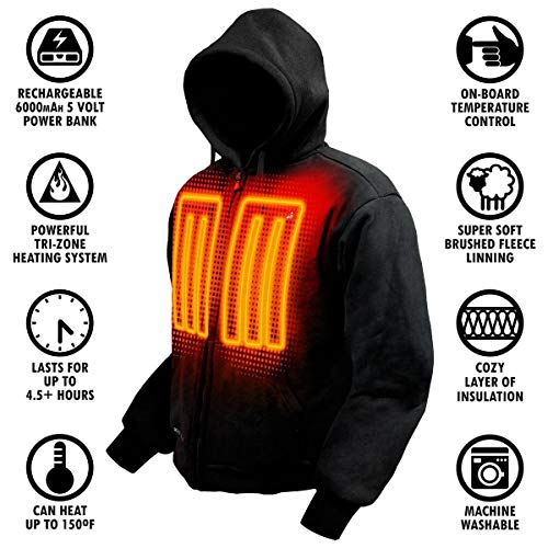ActionHeat Rechargeable 5V Battery Heated Hoodie Unisex, Heating