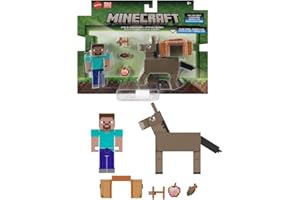 Mattel Minecraft Action Figures & Accessories 2-Pack, Steve & Donkey in 3.25-inch Scale, Collectible Toy Set