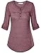 Henley Shirts for Women, Jazzco Women's Henley V Neck Cuffed Sleeve Lightweight Homecoming Blouse Tops (Wine,Large)