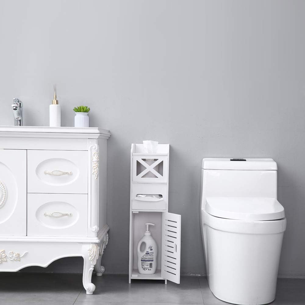Henf White Narrow Bathroom Storage Shelf Cabinet Corner Floor Cabinet With Doors And Shelves Toilet Paper Storage Corner Bath Rack Chest Paper Holder Organizer Style 2 Home Kitchen Cjp Org In