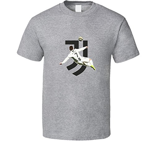 Cristiano Ronaldo Juventus Logo Scissor Kick Italian Soccer Team T Shirt S Sport Grey
