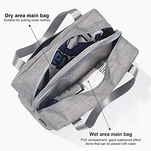 DTNO.I Sports Gym Bag, Packable Travel Duffel Bag with Wet Pocket & Shoes Compartment, Lightweight Travel Luggage Bag Gym Duffle Bag for Men and Women(Grey)