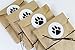 Cookie Favor Treat Bag Set with Dog Paw Print Sticker and Satin Ribbon. Set of 25 Ready-to-Use, 8x6x1 Eco-Friendly Paper Party Gift Bags, Stickers and Ribbon. Brown, Black, White.
