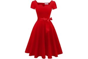 Girstunm Women's Classic Tea Dress Short Sleeve Swing Cocktail Party Dresses with Pockets