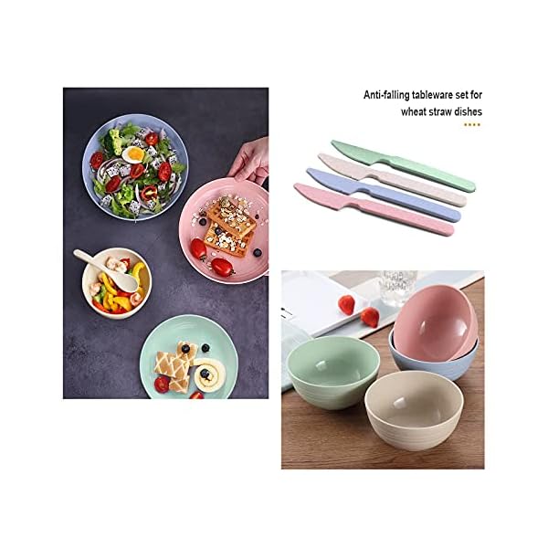 Surmounty Tableware Set 24 Pieces Camping Tableware Picnic Tableware Wheat Straw Dinner Service for 4 People Healthy Crockery Including Plates, Bowls, Cups, Forks, Spoons, Knives