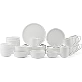 Mikasa Samantha 40-Piece Bone China Dinnerware Set, Service for 8, White - Dinner Plates, Salad Plates, Cereal Bowls, Fruit Bowls and Mugs, Dishwasher and Microwave Safe