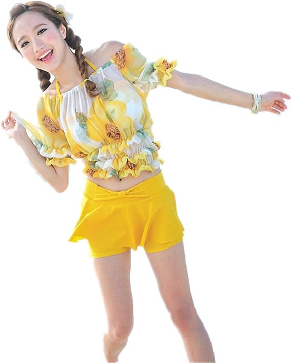 Amazon 夏の歌 Summer Song ビキニ 女性用 ハイウエスト スプリット ストレート イェロー ワンピース 通販