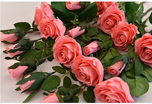 Glitz Star 10pcs Long Stem Silk Artificial Flowers Christmas Decorations for Wedding Bridal Bouquet Gift ,20inch Real Touch Roses (Pink)