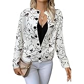 White Bird Print Cardigan Sweaters for Women Long Sleeve Knit V Neck Button Casual Lightweight Coat for Fall Winter