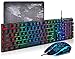 (Upgrade Version) CHONCHOW LED Backlit Wired Gaming Keyboard and Mouse Mousepad Combo US Layout USB Keyboards Mechanical Feel with Multimedia Keys Character Illuminated for Windows Mac,1910B