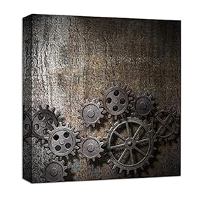 Canvas Wall Art Abstract Gear Brain Painting Artwork for Home Prints Framed - 12x12 inches