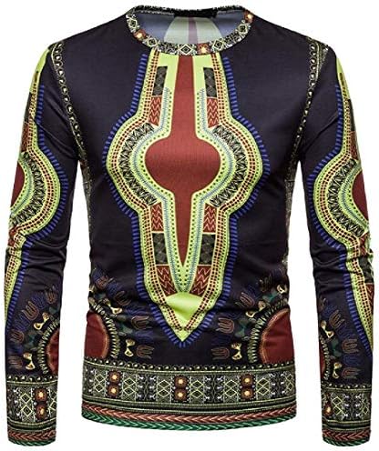 Nicelly Men Long Sleeve Pullover Scoop Neck Digital Print Casual T-Shirt