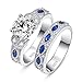 BONLAVIE 3.5ct Round Cut Cubic Zirconia Ring Wedding Ring Set Created Blue Sapphire Ring Marquise Ring for Women 925 Sterling Silver Ring Rhodium Plated Engagement Ring Size 5-10