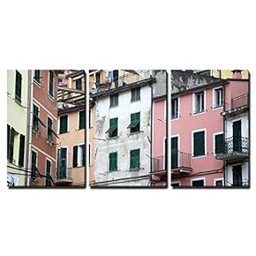 3 Piece Canvas Wall Art - Riomaggiore, Italy, one of The Cinque Terre Villages - Modern Home Art Stretched and Framed Ready to Hang - 16"x24"x3 Panels