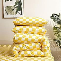 Luxlovery Yellow Checker Comforter Set King Yellow
