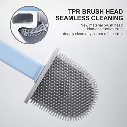 WERFORU Toilettenbürste, praktischer TPR-Bürstenkopf WC Bürste, Keine Tote Ecke Klobürste, Toilettenreinigungsbürste mit Sockel, kein Halter, 1 Stück, blau