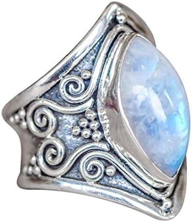 Muranba Boho Jewelry Silver Natural Gemstone Marquise Moonstone Personalized Ring