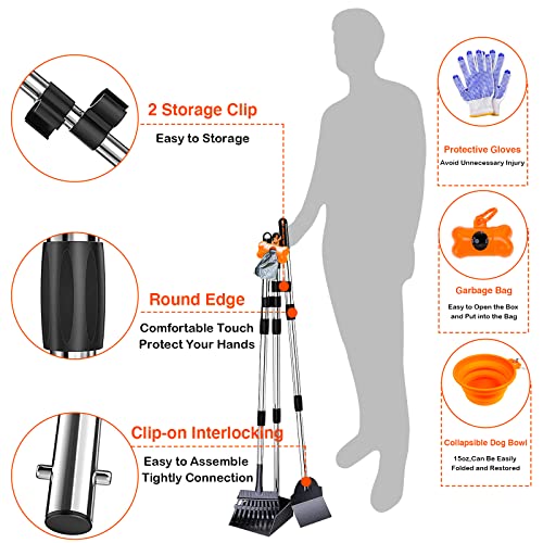 FAVOR MOVE Dog Pooper Scooper, 3 Pack Metal Pet Poop Extra Large Tray, Rake and Spade Set with Adjustable Long Handle for Large and Small Dogs Waste Removal Scooper, Great for Lawns, Grass, Gravel