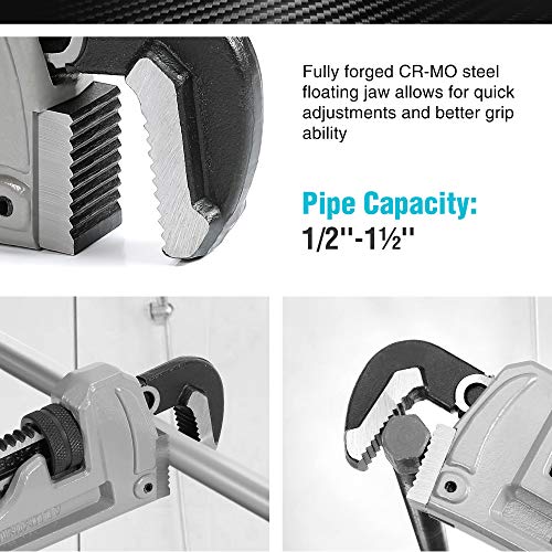 DURATECH 14inch Heavy Duty Aluminum Straight Pipe Wrench, Adjustable