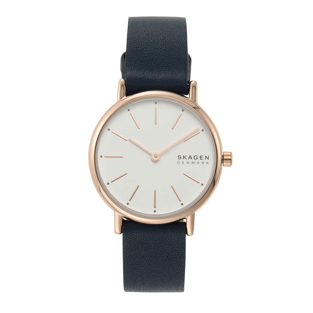 Skagen Watch for Women Signatur Lille, Two Hand Movement, 30 mm Rose Gold Stainless Steel Case with a Leather Strap, SKW2838