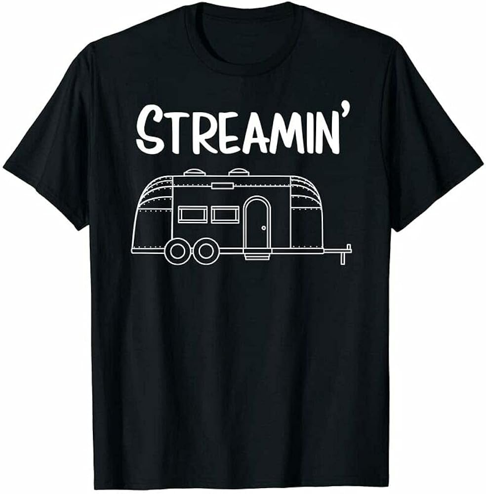 Streamin' Airstream Camping Men's TShirt Amazon.co.uk Clothing