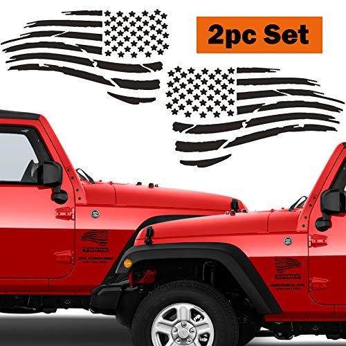 TOTOMO 2pc Tattered Subdued USA American Flag Decal (Matte Black 4"x7") Distressed Tactical US Military Army Navy Vinyl Bumper Sticker Car Truck RV SUV Jeep Wrangler Boat Window Accessories USF-03 - Thumbnail 3