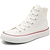 OPOEE White Sneakers for Women High Top Canvas Sneakers,Lace-up Canvas Shoes,Casual Tennis Walking Shoes Men's Canvas Shoes Womens Sneakers