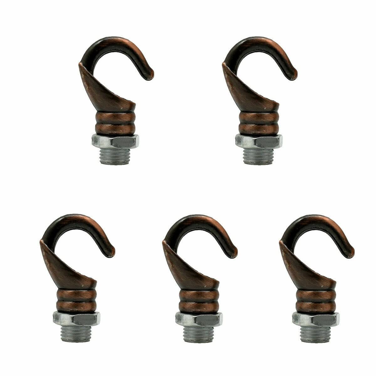 LEDSone 5PCS Mini Ceiling Hook Antique Carving Safety Q-Hanger M10 Screw and Nut Hook Ring 10mm Cord Grip Mount Ceiling Rose Hooks for Garden Home Office Kitchen Bedroom Outside (Hook, Copper)