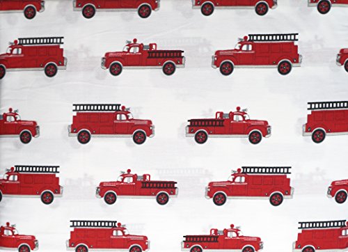Vintage Red Antique Fire Trucks with Ladders on White Authentic Kids 4 Piece Full Size Cotton Sheet Set