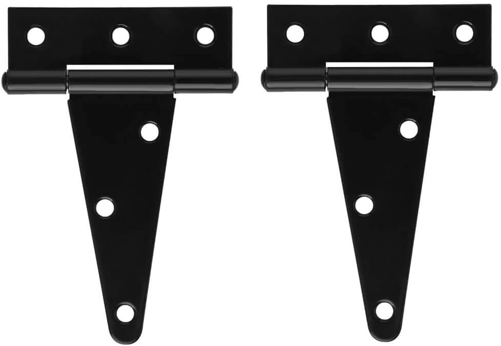 4 Inch Heavy Duty T Strap Shed Door Hinges 2 PCS Black Barn Door Gates Tee Hinge Wrought Hardware Iron Rustproof
