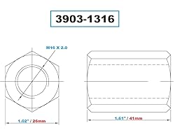 Vertex 3903-1316 M16 X 2 41mm Long Coupling Nut