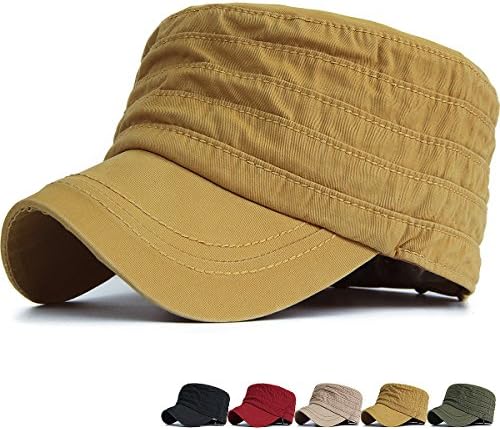 Men Women Vintage Distressed Washed Cotton Twill Cadet Army Cap Adjustable Military Hat Flat Top Baseball Cap