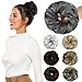 Rose bud Messy Bun Hair Pieces For Women Hair Bun Extension Updo Curly Messy Bun Scrunchie Dark Grey