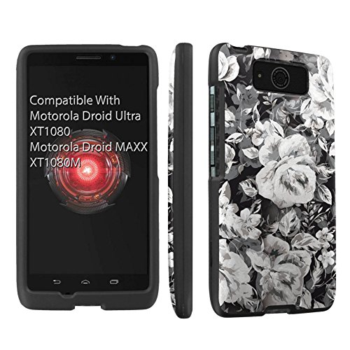 Motorola Droid MAXX (XT1080M) / Droid Ultra (XT1080) Case, [SkinGuardz] Black Form Fit Fancy Protection Case - [Rose Party] Print Design
