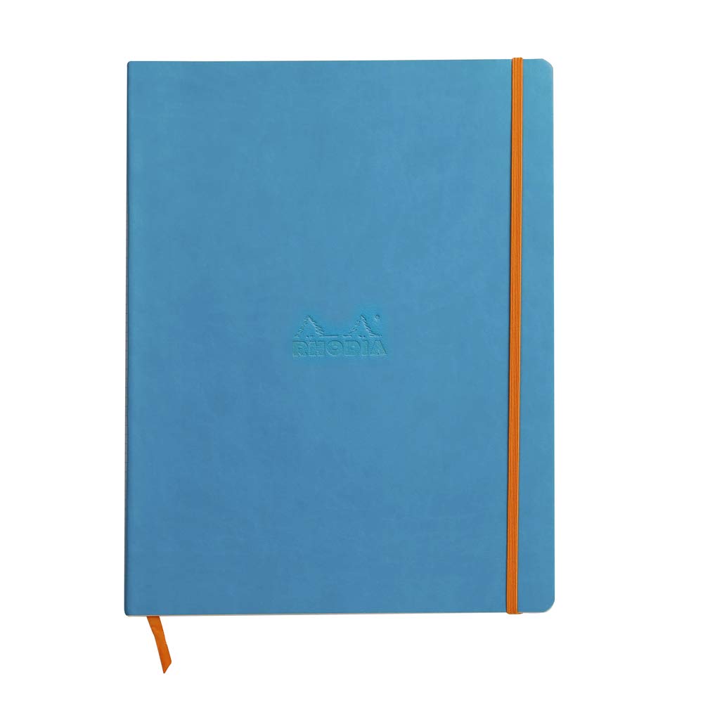 RHODIA 117707C - Turquoise Flexible Notebook - A4+ - Lined - 160 Detachable Pages - 90g Ivory Clairefontaine Paper - Bookmark, Elastic Closure - Faux Leather Cover - Rhodiarama Collection
