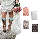 FAYBOX Women Lace Floral Boot Cuffs Leg Warmer Socks Pack of 4 Peach