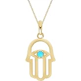 Gold Plated Turquoise Hamsa Hand Pendant – Vermeil Evil Eye Protection Jewelry for Women and Men - Good Luck Amulet Charm in 16" to 20" Chain - Spiritual Gift Made in USA