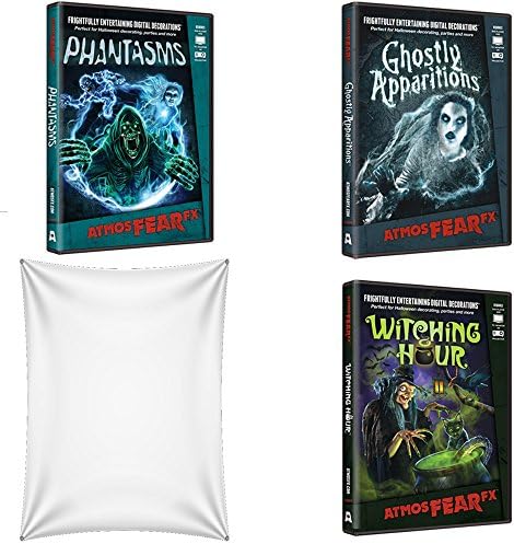 AtmosFearFX Phantasms, Witching Hour &amp; Ghostly Apparitions DVD Combo Pack. Three Virtual Reality Halloween DVD's PLUS 40" x 60" Rear Projection Screen.