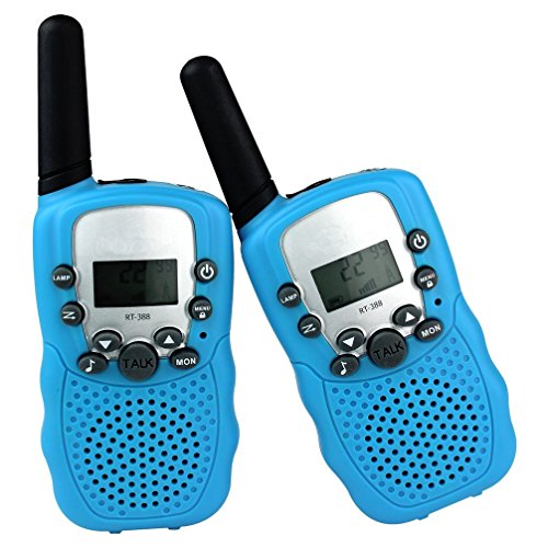 DOLIROX Kids Children Mini Hand Held Walkie Talkie Set Wireless 2-Way Radio Intercom Interphone with LCD Display and LED Flashing Light pack of 2 (Blue)