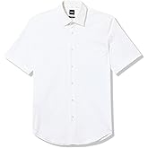 BOSS, Stretch Poplin Short Sleeve Button Down Shirt, Powder White, 15.7