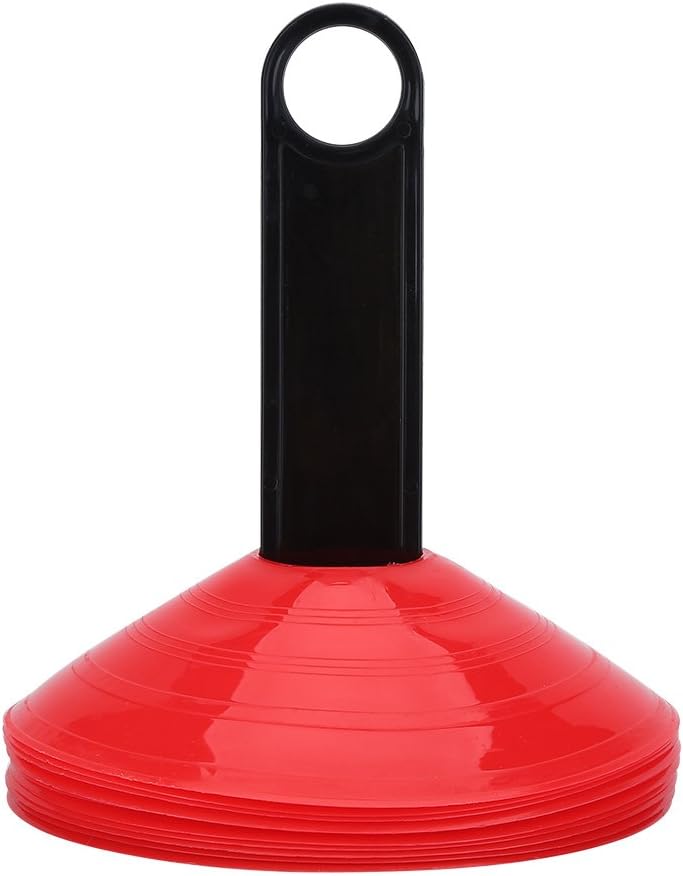 VGEBY1 10Pcs Football Space Marker, Mini Soccer Training Round Disc Cone Saucer Space Marker with Carrying Handle(Red)